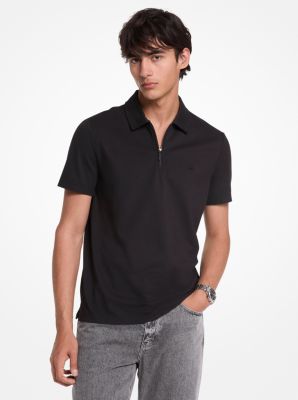 Cotton Blend Piqué Zip-Up Polo Shirt image number 0