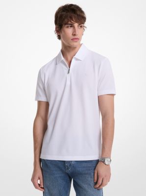 Cotton Blend Piqué Zip-Up Polo Shirt