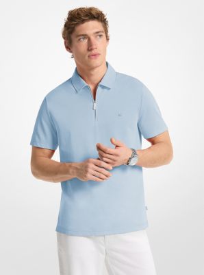 Cotton Blend Piqu&eacute; Zip-Up Polo Shirt