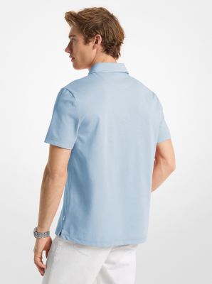 Cotton Blend Piqu&eacute; Zip-Up Polo Shirt