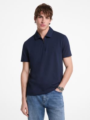 Cotton Blend Piqué Zip-Up Polo Shirt image number 0