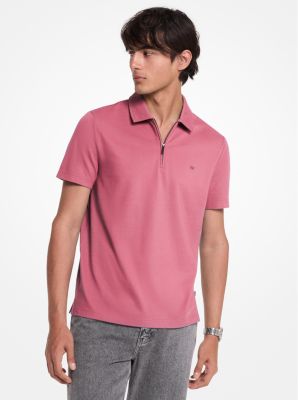 Cotton Blend Piqué Zip-Up Polo Shirt
