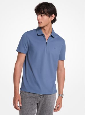 Cotton Blend Piqué Zip-Up Polo Shirt