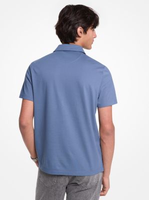 Cotton Blend Piqué Zip-Up Polo Shirt