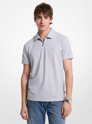 Cotton Blend Piqué Zip-Up Polo Shirt