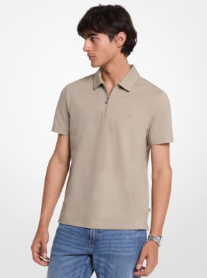 Cotton Blend Piqué Zip-Up Polo Shirt image number 0