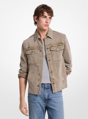 Washed Denim Curved Hem Shirt Jacket