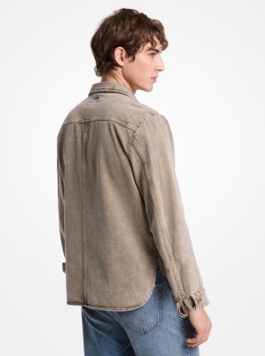 Washed Denim Curved Hem Shirt Jacket image number 1