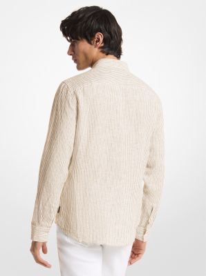 Striped Linen Shirt in KHAKI | Michael Kors