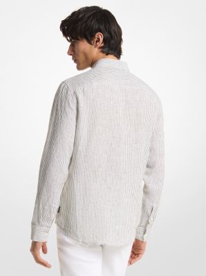 Chemise en lin &agrave; rayures in VERT FOR&Ecirc;T | Michael Kors