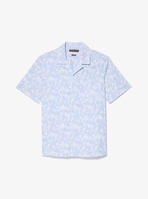 Thumbnail - MK Kurzarmhemd Aus Stretch-Baumwolle Mit Blumenmuster - Blau - Michael Kors
