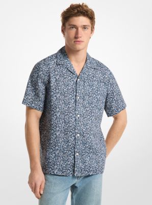 Camisa de lino con cuello cubano y estampado floral