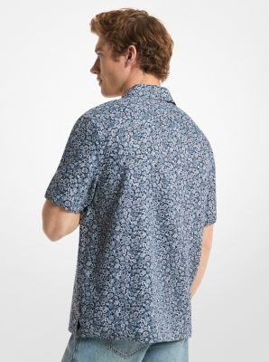 Camisa de lino con cuello cubano y estampado floral in AZUL MEDIANOCHE | Michael Kors
