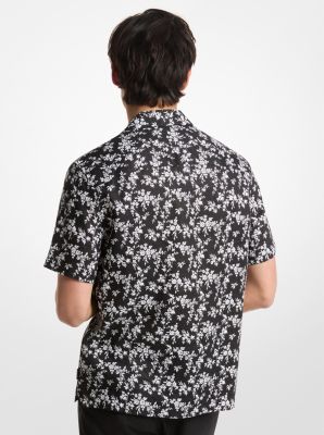Camisa de lino con cuello cubano y estampado floral in NEGRO | Michael Kors