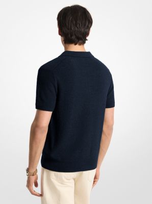 Boucle Cotton Blend Short-Sleeve Polo Sweater