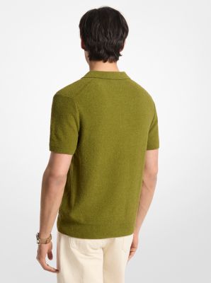 Boucle Cotton Blend Short-Sleeve Polo Sweater