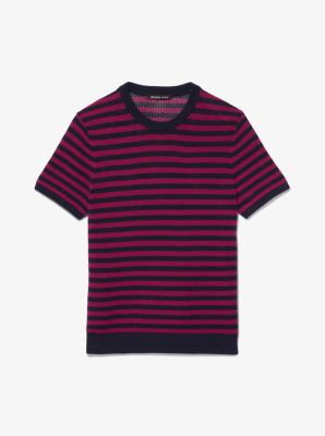 Thumbnail - MK Kurzärmliger Pullover Aus Baumwolle Mit Streifen Und Mesh-Details - Blau - Michael Kors