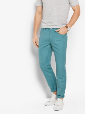 Tailored/Classic-Fit Linen-Blend Five-Pocket Pants in LAGOON | Michael Kors