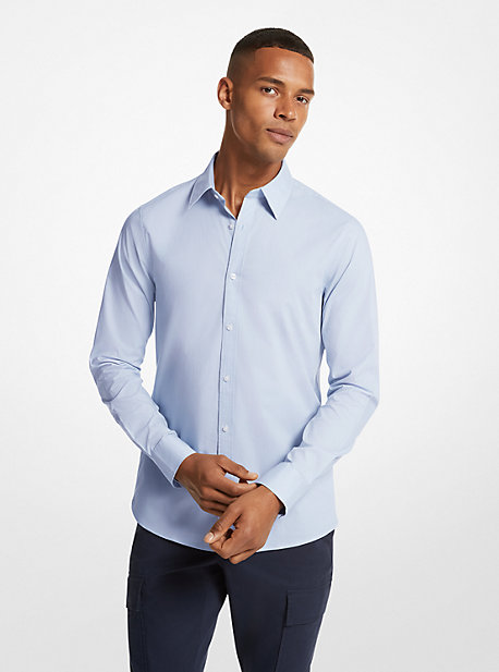 Shop Michael Kors Slim-fit Stretch-cotton Shirt In Blue