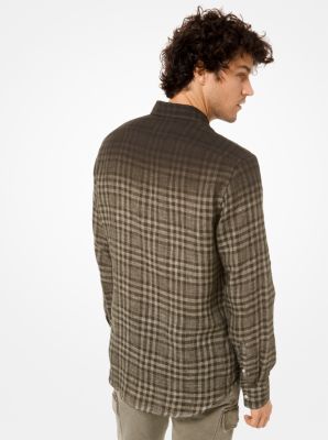 Slim-Fit Dip-Dye Plaid Linen Shirt