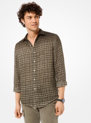 Slim-Fit Dip-Dye Plaid Linen Shirt 