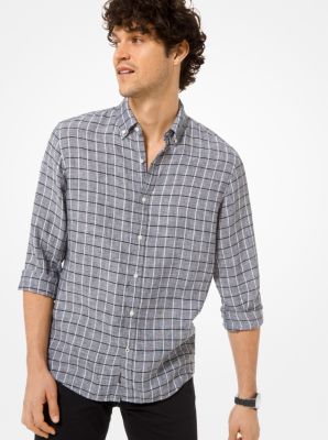 Chemise en lin ajust&eacute;e &agrave; carreaux