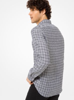 Chemise en lin ajust&eacute;e &agrave; carreaux