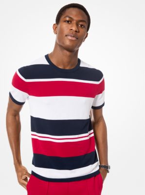 Mixed Stripe Cotton Short-Sleeve Sweater