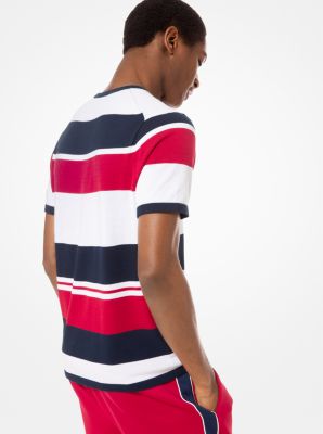 Mixed Stripe Cotton Short-Sleeve Sweater