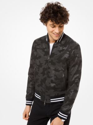 hoofdonderwijzer Ploeg Gemaakt van Camouflage Leather Varsity Jacket | Michael Kors