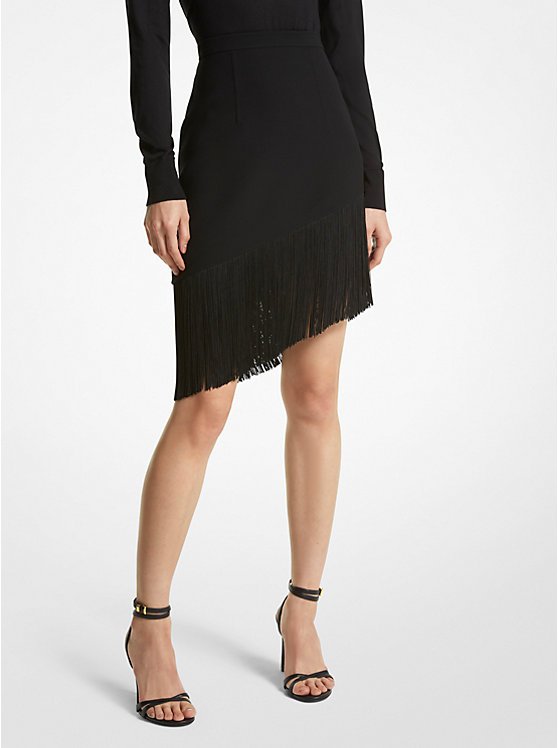 Double Faced Wool Asymmetric Fringed Skirt image number 0