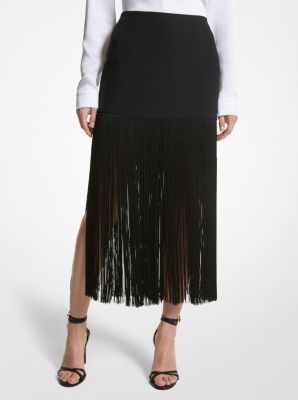 Double Crepe Sable Fringed Skirt Michael Kors Canada