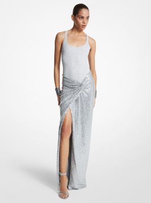 Hand Embroidered Sequin Stretch Jersey Pareo Skirt Michael Kors