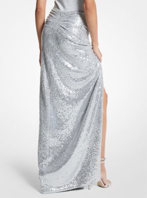 Tall Silver Matte Sequin Maxi Skirt, Tall