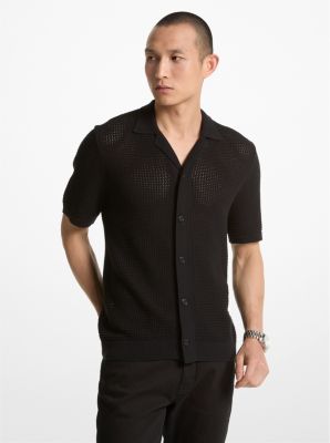 Shop Michael Kors Open-knit Cotton Shirt In Black