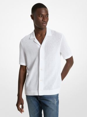 Shop Michael Kors Open-knit Cotton Shirt In White
