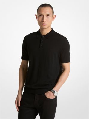 Shop Michael Kors Merino Wool Polo Shirt In Black
