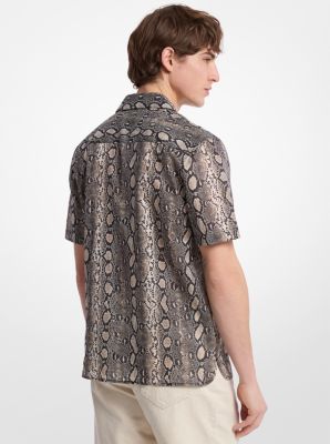 Snake Print Cotton Camp Shirt