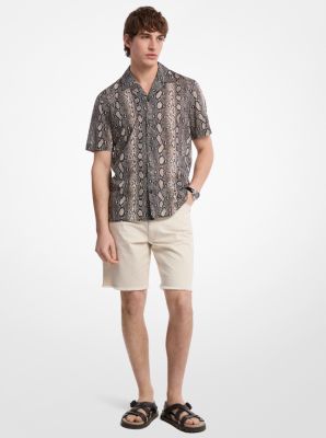Snake Print Cotton Camp Shirt