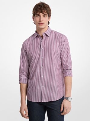 Michael Kors Classic Fit Striped Cotton Blend Shirt In Purple