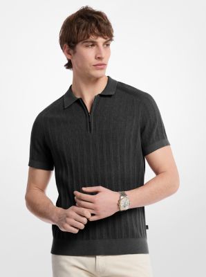 Michael Kors Cotton Knit Zip Polo Shirt In Black