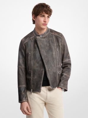 Veste de moto en cuir délavé image number 0
