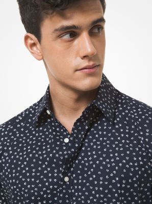 Chemise en coton extensible &agrave; motif floral miniature et &agrave; manches courtes