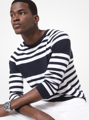 Perforated Striped Cotton Sweater | Michael Kors