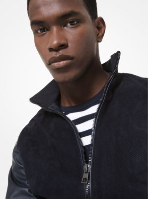 Perforated Suede Leather Bomber Jacket