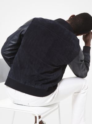 Perforated Suede Leather Bomber Jacket