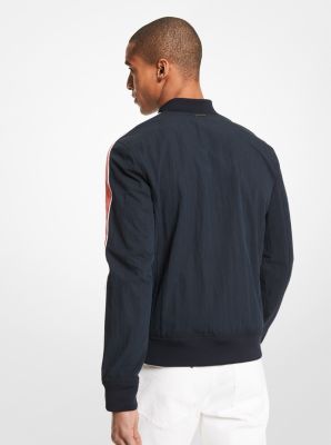 Striped Crinkled Cotton Blend Bomber Jacket