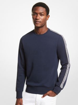 Pull molletonn&eacute; en m&eacute;lange de coton &agrave; bande &agrave; logo