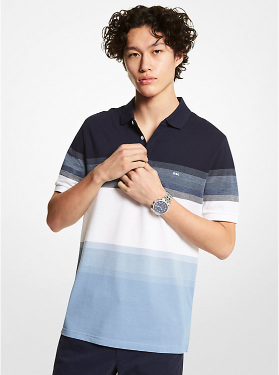 Ombré Striped Cotton Blend Piqué Polo Shirt image number 0