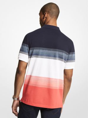 Ombr&eacute; Striped Cotton Blend Piqu&eacute; Polo Shirt